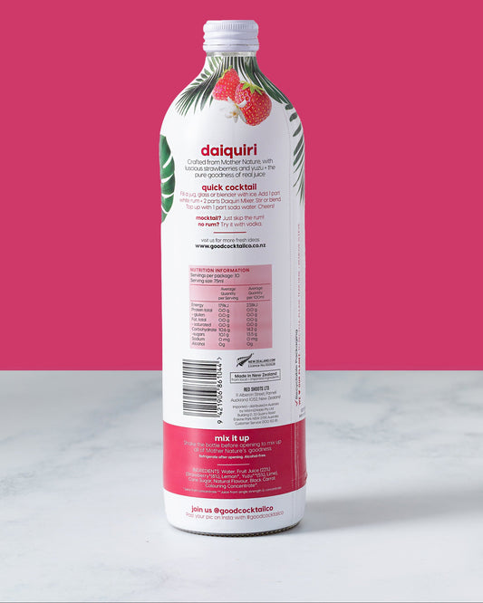 Back of Daiquri cocktail mixer in bottle