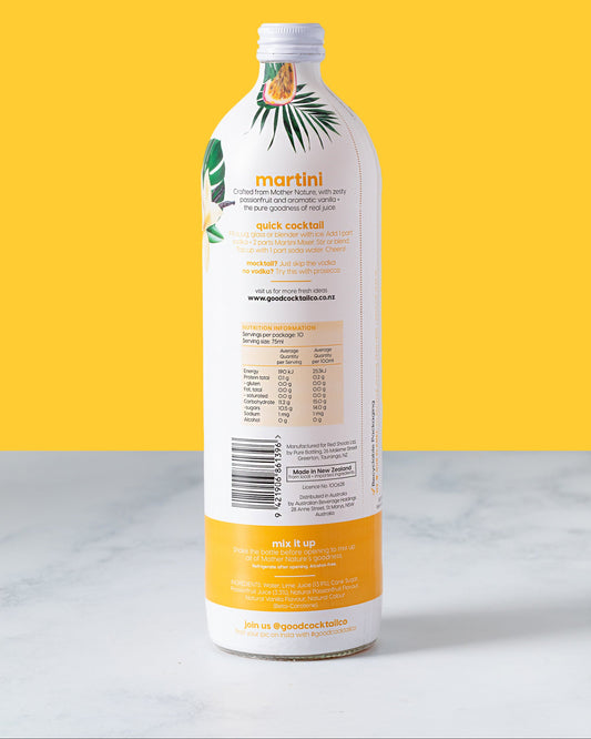 Back of martini bottle
