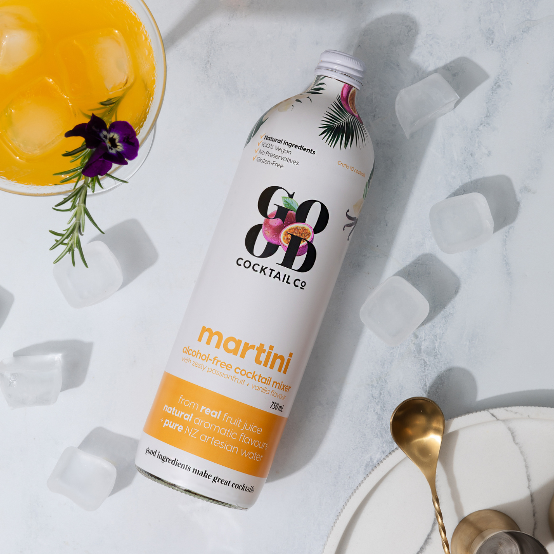Martini cocktail mixer amongst ice