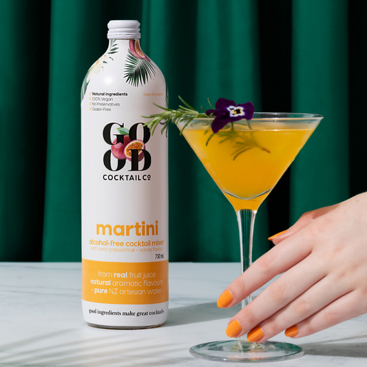 Martini cocktail mixer and martini cocktail in glass
