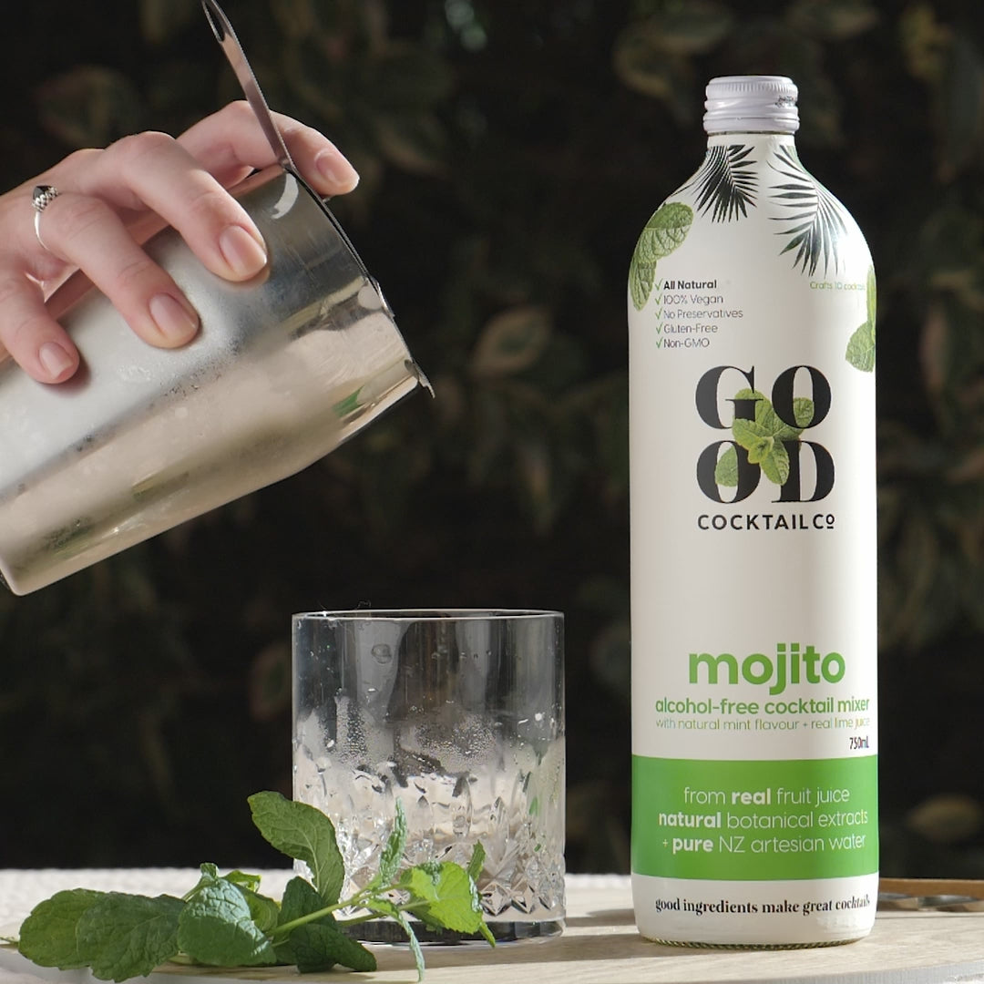 Mojito cocktail bottle and cocktail glass