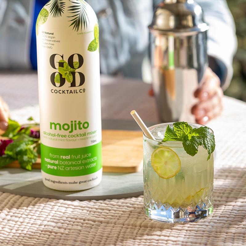 Mojito cocktail mixer and mojito in glass 